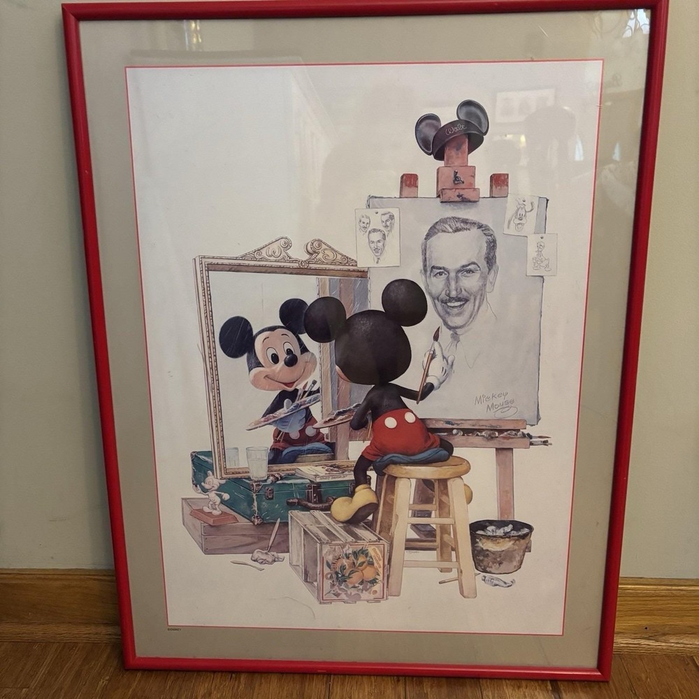 Mickey Mouse Painting Self Portrait | Walt Disney | 36"x24" Poster | Framed